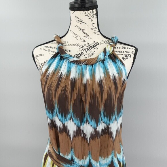 Banana Republic Silk Dress Womens Small Grace Ikat Print Brown Sleeveless Tunic - Picture 4 of 16